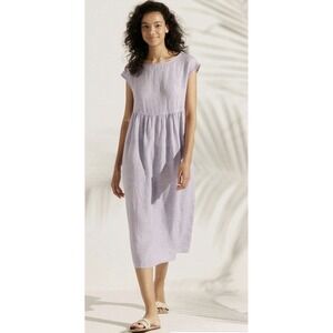 Lintico Linen Checked Cap Sleeve Washed Maxi Dress Lilac Micro Gingham Size XL